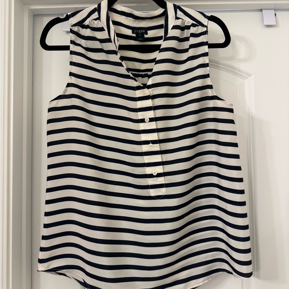 J Crew Navy and White Striped Sleeveless Top